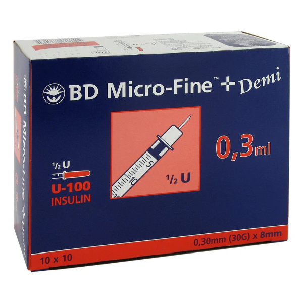 Bild von Bd Micro-Fine+ Insulinspr.0,3 Ml U100 0,3x8 Mm (100 stk)